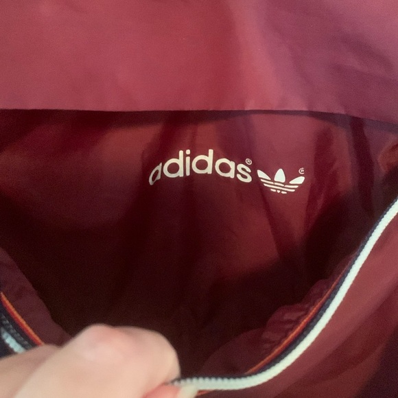 Vintage Adidas Burgundy Anorak Windbreaker 80s 90s Packable Jacket Size Large - Picture 8 of 15